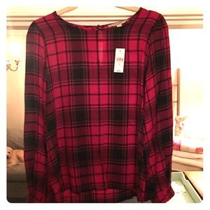 LOFT RED GINGHAM BLOUSE SMALL